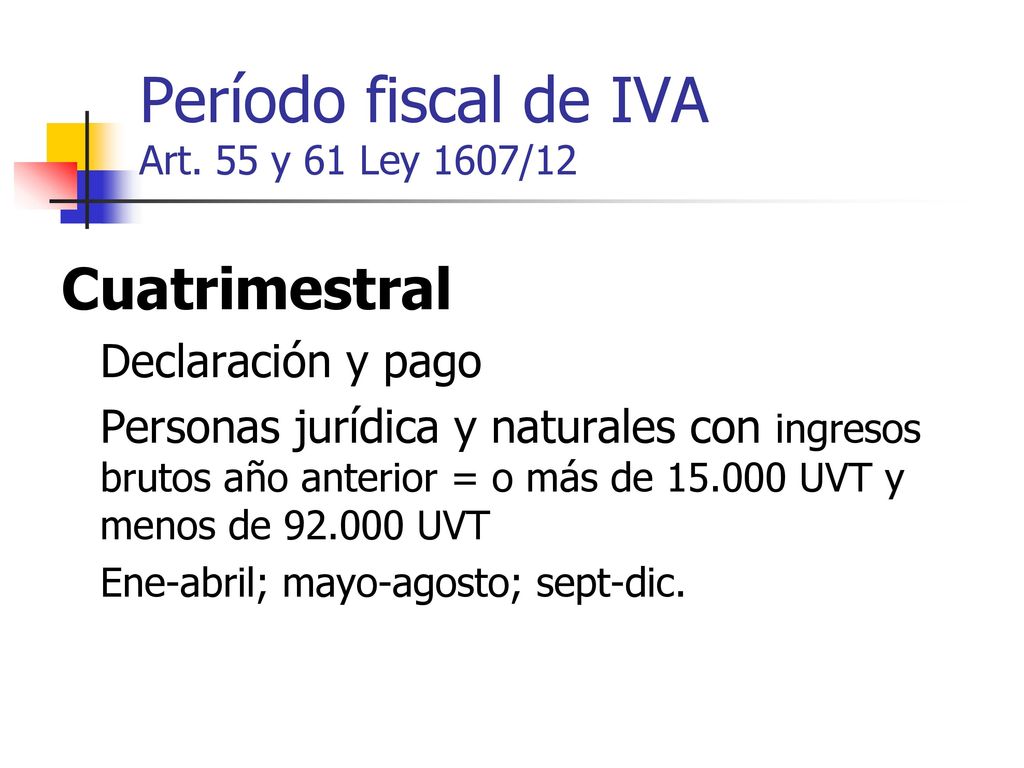 Período fiscal de IVA Art. 55 y 61 Ley 1607/12