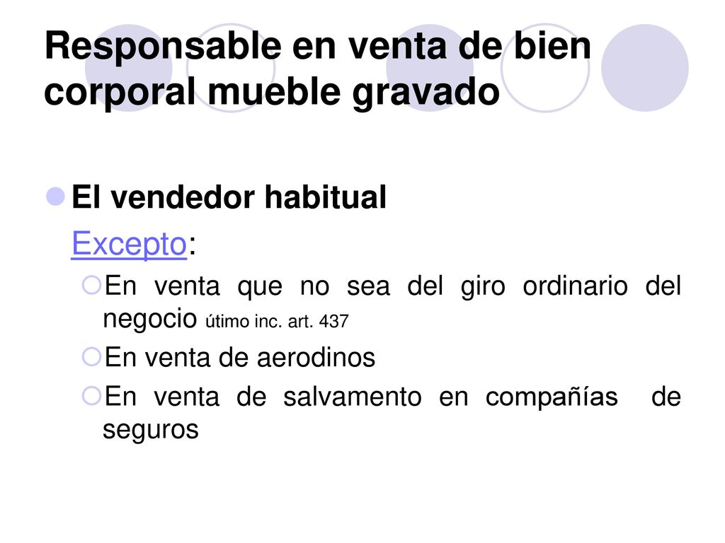Responsable en venta de bien corporal mueble gravado