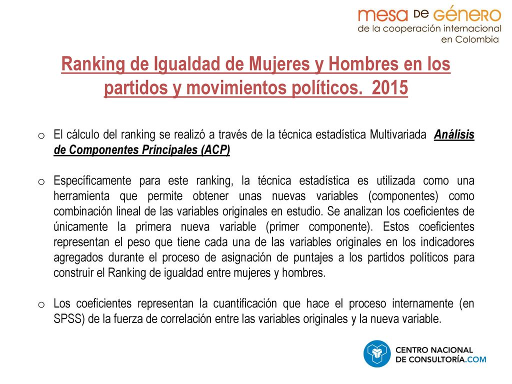 Ranking de Igualdad de Mujeres y Hombres en los partidos y movimientos políticos. 2015