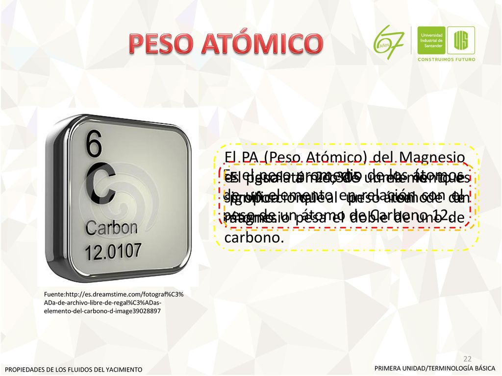 PESO ATÓMICO El PA (Peso Atómico) del Magnesio es igual a 24,305 uma lo que significa que un átomo de magnesio pesa el doble de uno de carbono.