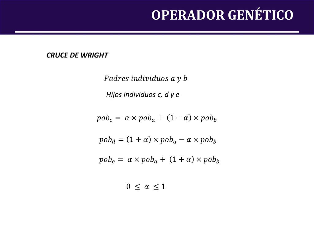 OPERADOR GENÉTICO CRUCE DE WRIGHT 𝑃𝑎𝑑𝑟𝑒𝑠 𝑖𝑛𝑑𝑖𝑣𝑖𝑑𝑢𝑜𝑠 𝑎 𝑦 𝑏