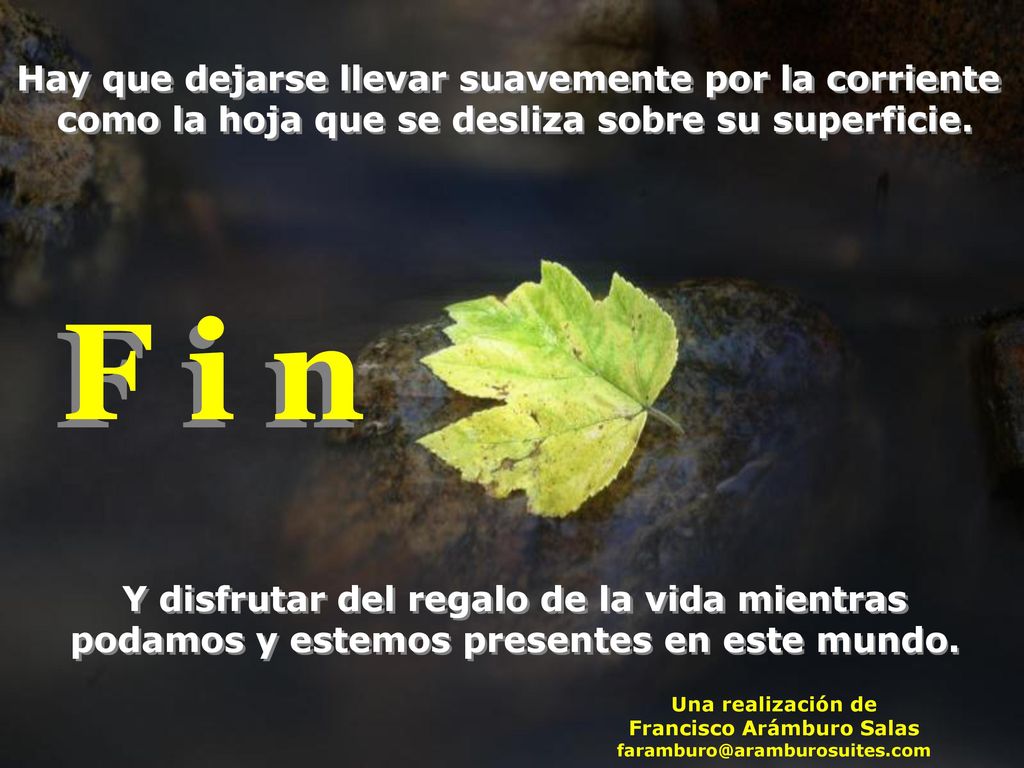 F i n Hay que dejarse llevar suavemente por la corriente