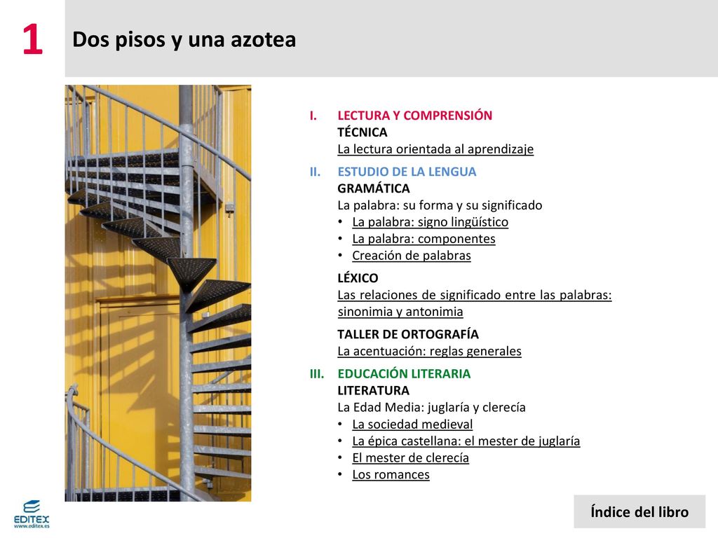 1 Dos pisos y una azotea Índice del libro LECTURA Y COMPRENSIÓN