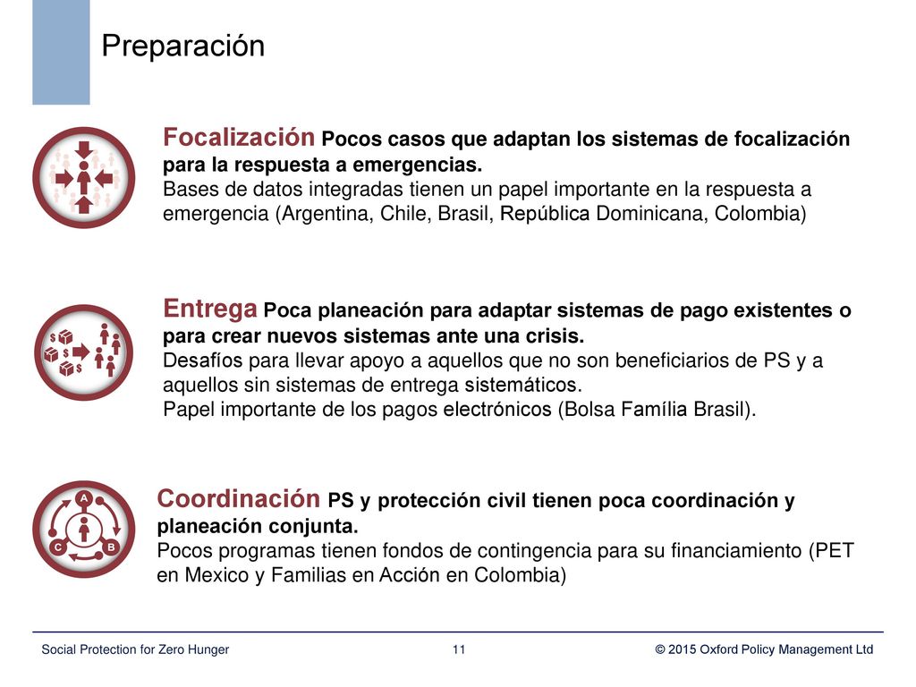 Preparación Focalización Pocos casos que adaptan los sistemas de focalización para la respuesta a emergencias.
