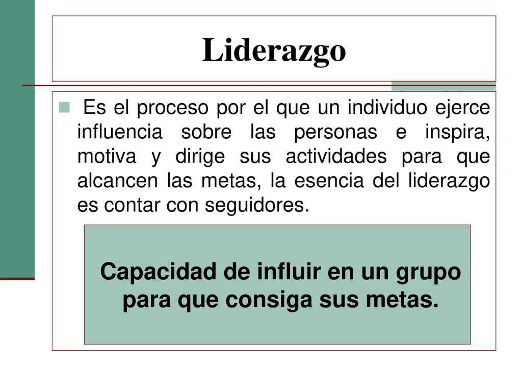 Capacidad de influir en un grupo para que consiga sus metas.