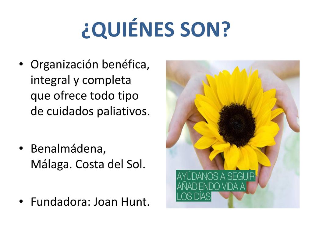 ¿QUIÉNES SON Organización benéfica, integral y completa que ofrece todo tipo de cuidados paliativos.