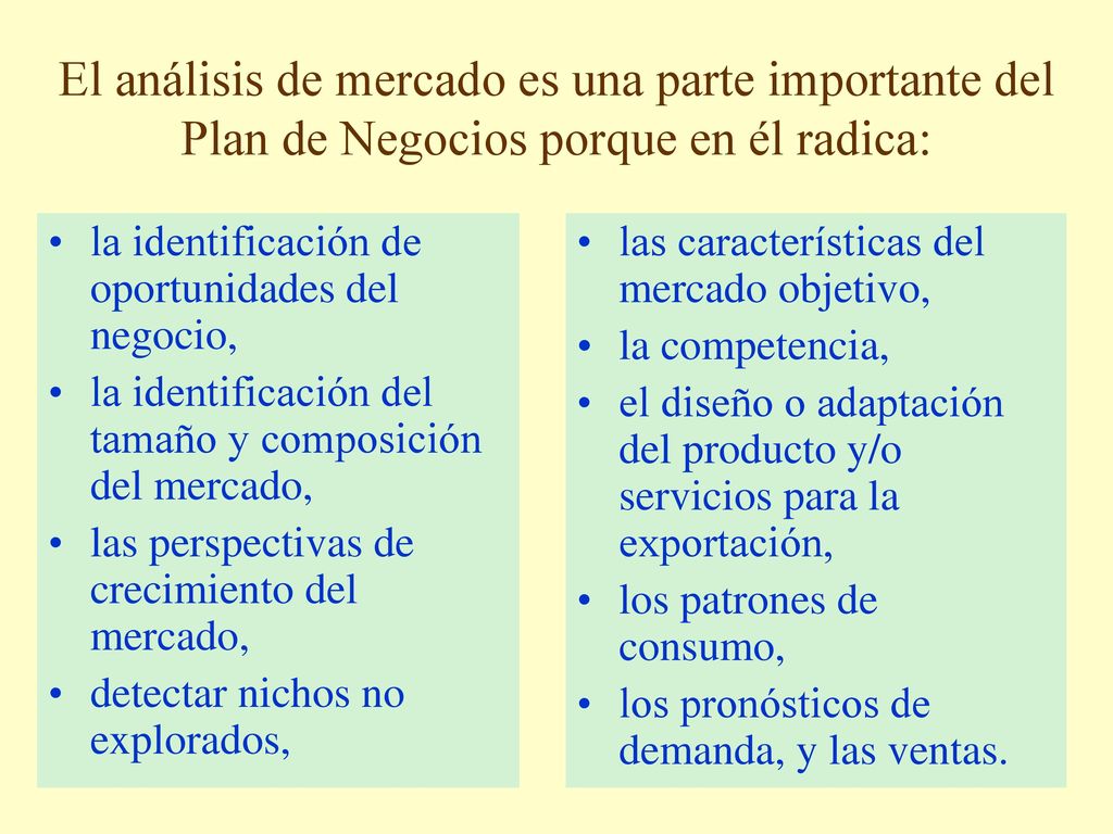 El análisis de mercado es una parte importante del Plan de Negocios porque en él radica: