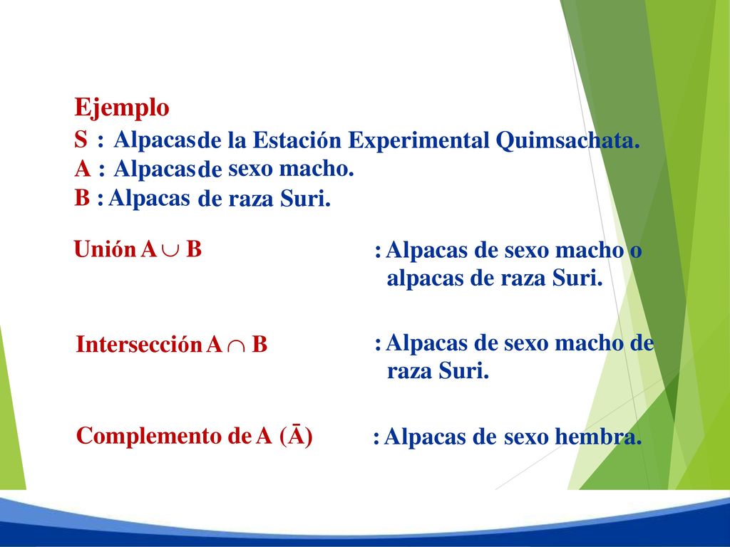Ejemplo S : Alpacas A : Alpacas B : Alpacas de de de