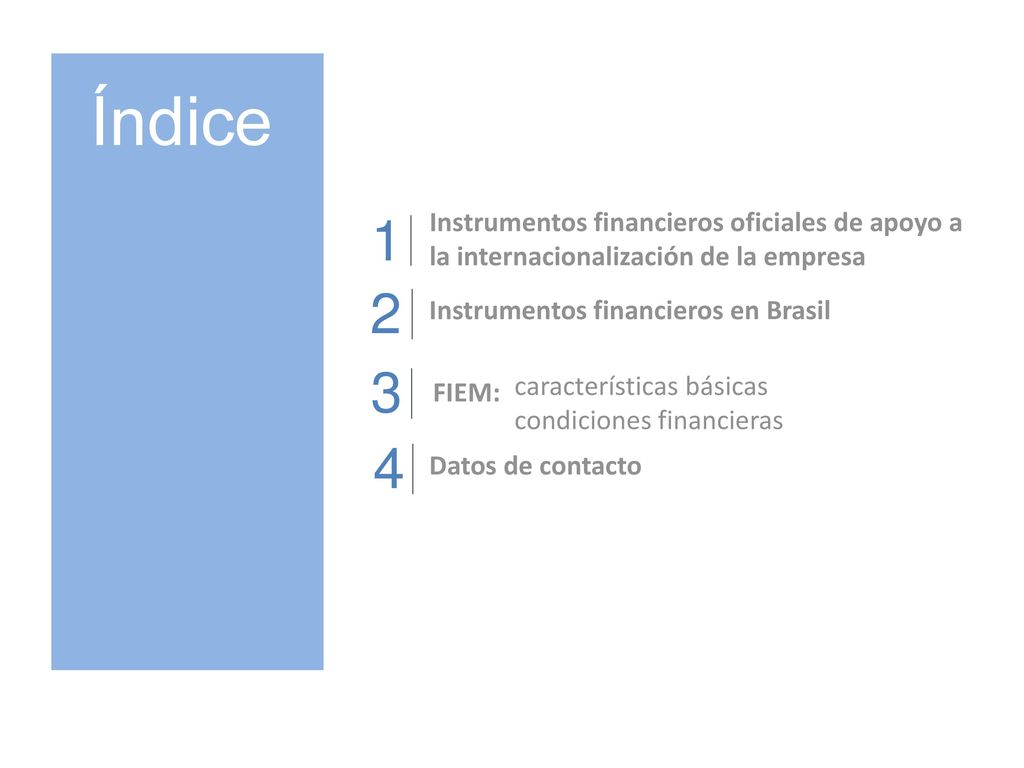 Índice Instrumentos financieros oficiales de apoyo a la internacionalización de la empresa