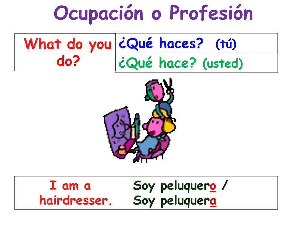 Ocupación o Profesión What do you do ¿Qué haces (tú)