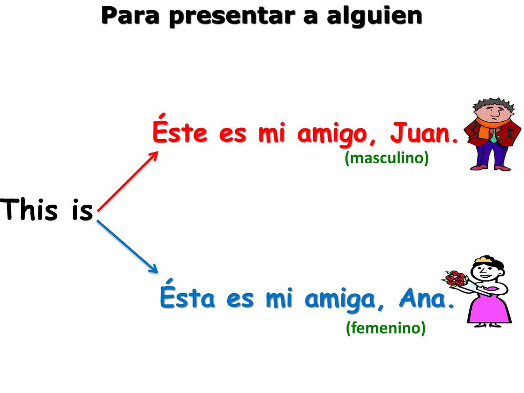 This is Éste es mi amigo, Juan. Ésta es mi amiga, Ana.