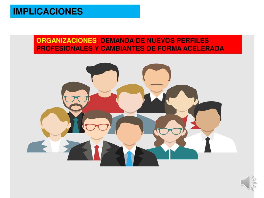 IMPLICACIONES ORGANIZACIONES: DEMANDA DE NUEVOS PERFILES PROFESIONALES Y CAMBIANTES DE FORMA ACELERADA.