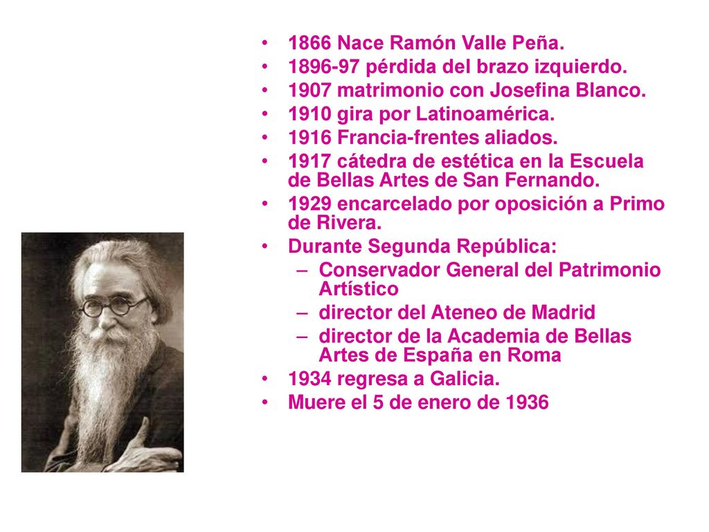 1866 Nace Ramón Valle Peña pérdida del brazo izquierdo matrimonio con Josefina Blanco.