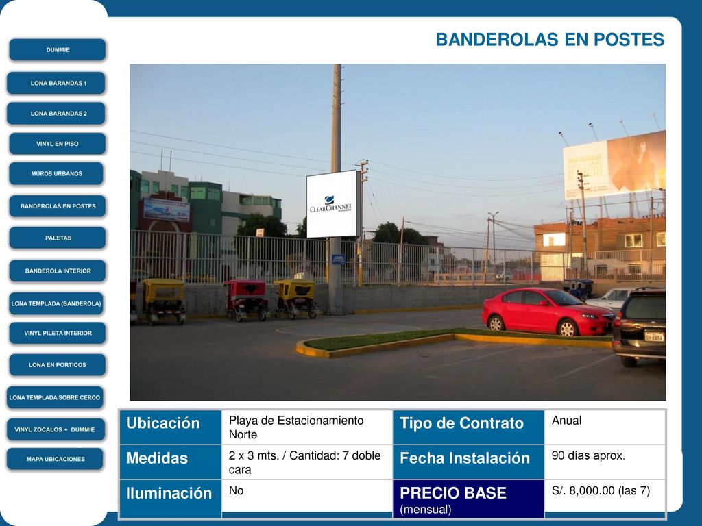 BANDEROLAS EN POSTES Ubicación Tipo de Contrato Medidas