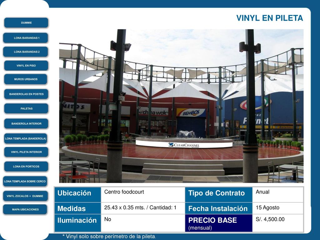 VINYL EN PILETA Ubicación Tipo de Contrato Medidas Fecha Instalación