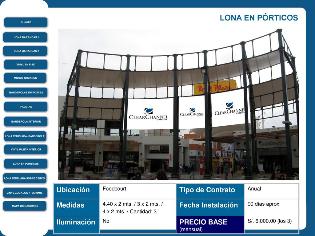 LONA EN PÓRTICOS Ubicación Tipo de Contrato Medidas Fecha Instalación