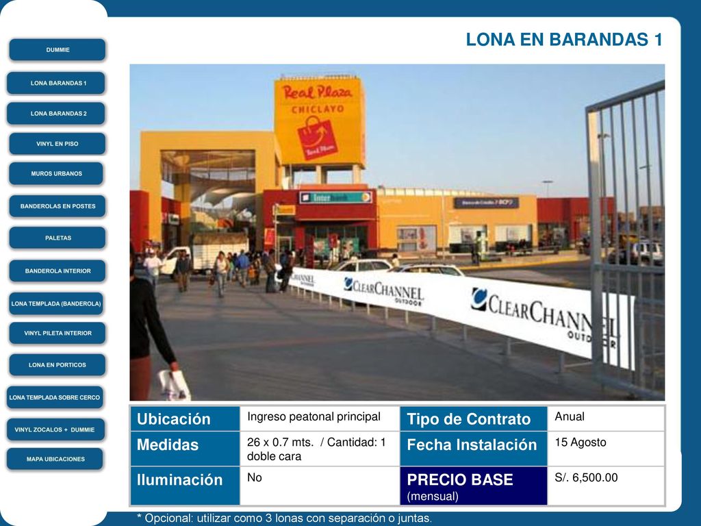 LONA EN BARANDAS 1 Ubicación Tipo de Contrato Medidas