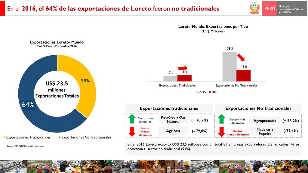 En el 2016, el 64% de las exportaciones de Loreto fueron no tradicionales