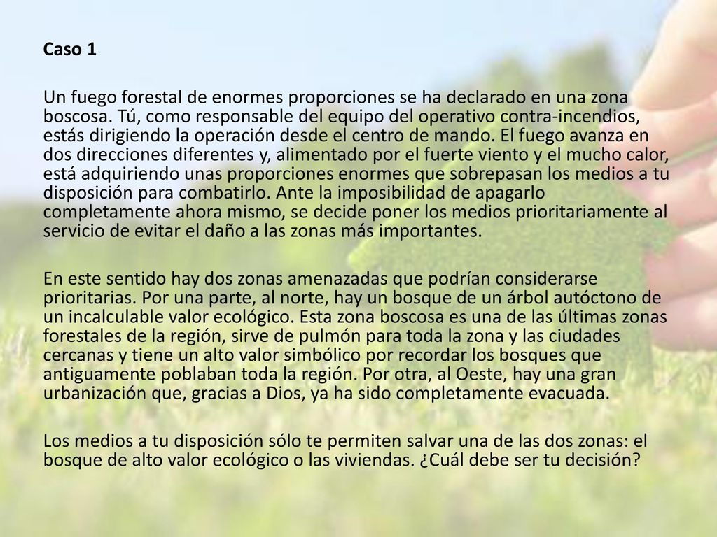 Caso 1 Un fuego forestal de enormes proporciones se ha declarado en una zona boscosa.