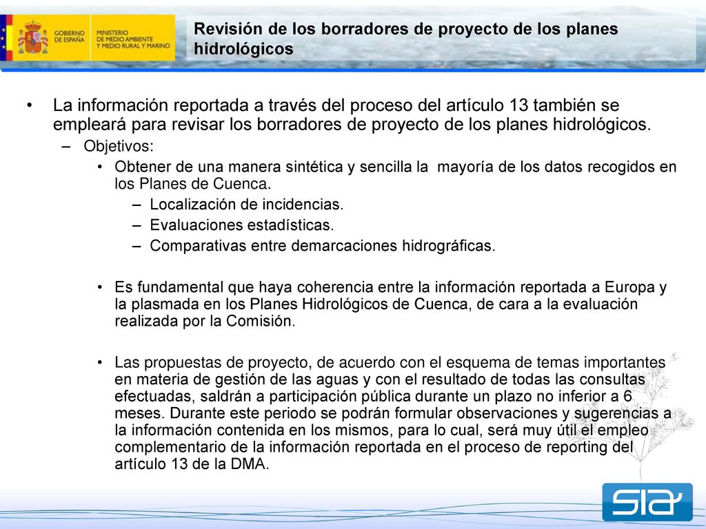 Revisión de los borradores de proyecto de los planes hidrológicos