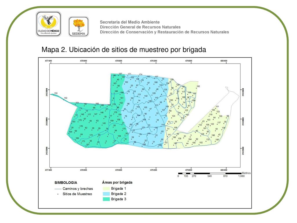 Mapa 2. Ubicación de sitios de muestreo por brigada