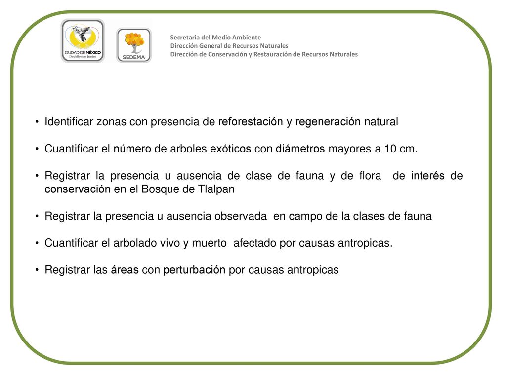 Cuantificar el arbolado vivo y muerto afectado por causas antropicas.