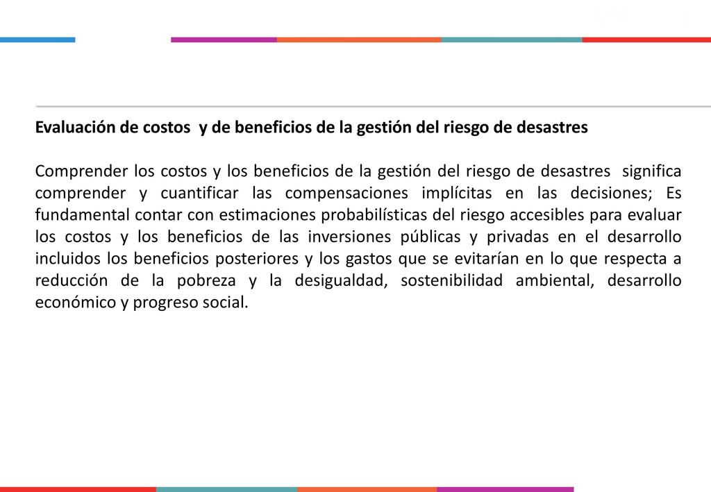 Evaluación de costos y de beneficios de la gestión del riesgo de desastres