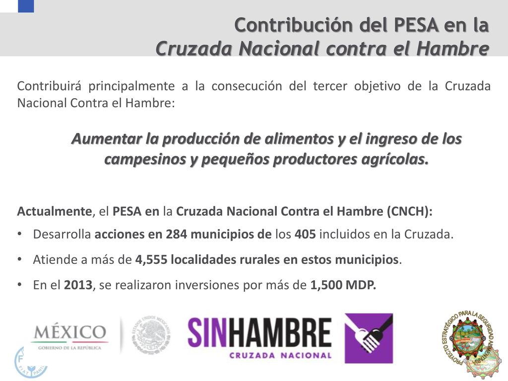 Contribución del PESA en la Cruzada Nacional contra el Hambre