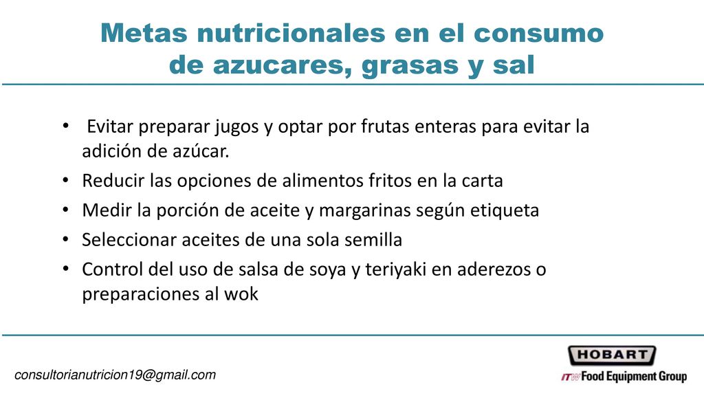 Metas nutricionales en el consumo de azucares, grasas y sal
