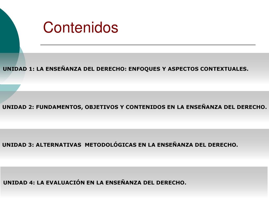Contenidos UNIDAD 1: LA ENSEÑANZA DEL DERECHO: ENFOQUES Y ASPECTOS CONTEXTUALES.