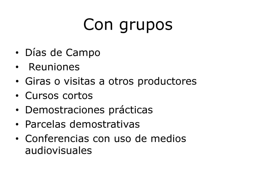Con grupos Días de Campo Reuniones Giras o visitas a otros productores