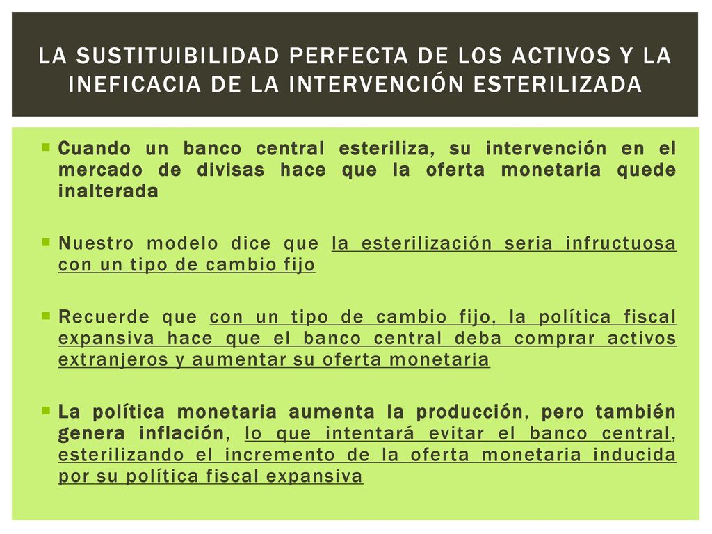 La sustituibilidad perfecta de los activos y la ineficacia de la intervención esterilizada