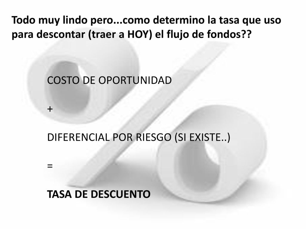 Todo muy lindo pero...como determino la tasa que uso para descontar (traer a HOY) el flujo de fondos