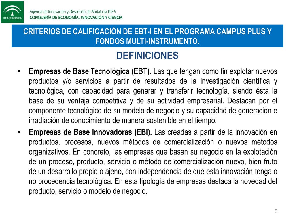 CRITERIOS DE CALIFICACIÓN DE EBT-I EN EL PROGRAMA CAMPUS PLUS Y FONDOS MULTI-INSTRUMENTO.