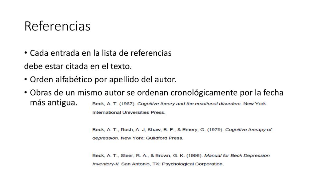 Referencias Cada entrada en la lista de referencias