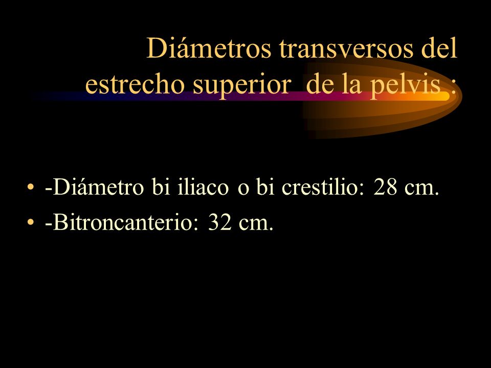Diámetros transversos del estrecho superior de la pelvis :