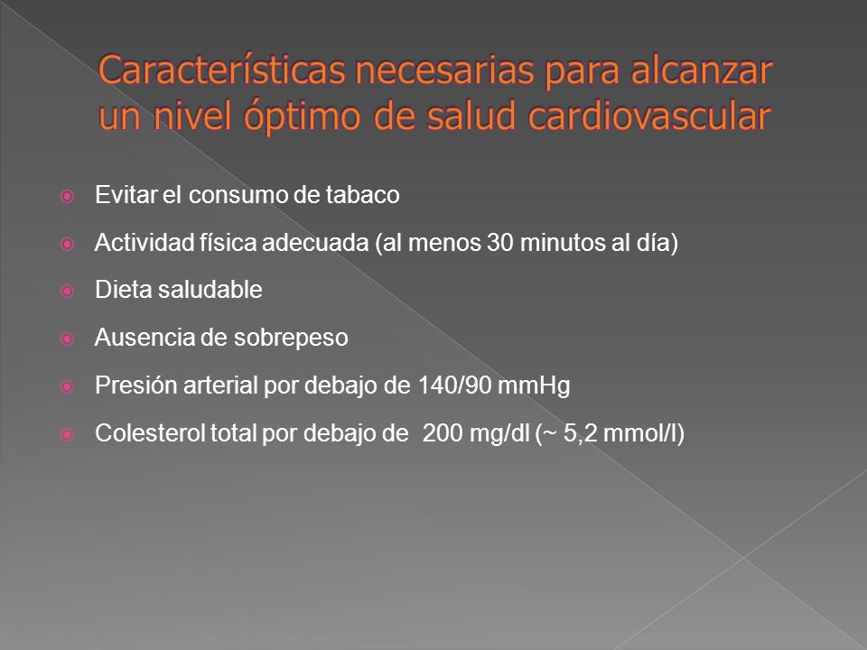 Características necesarias para alcanzar un nivel óptimo de salud cardiovascular