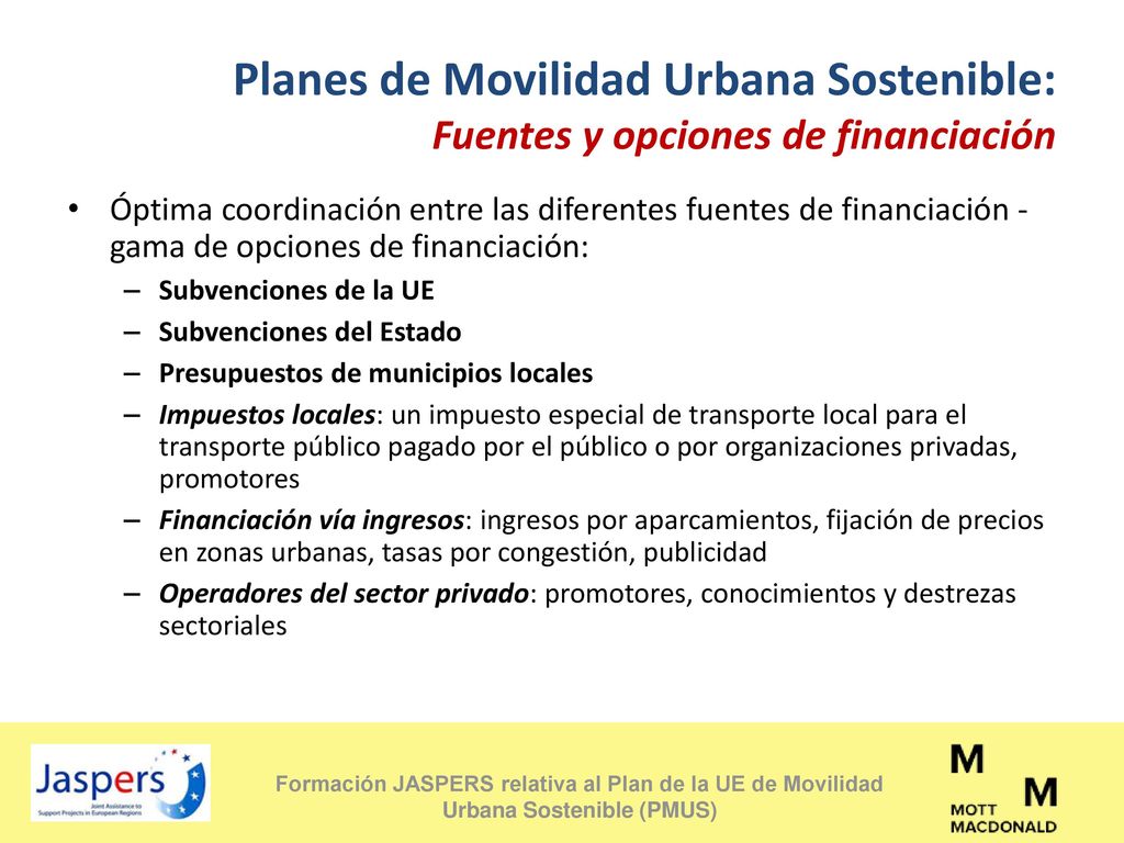 Planes de Movilidad Urbana Sostenible: Fuentes y opciones de financiación