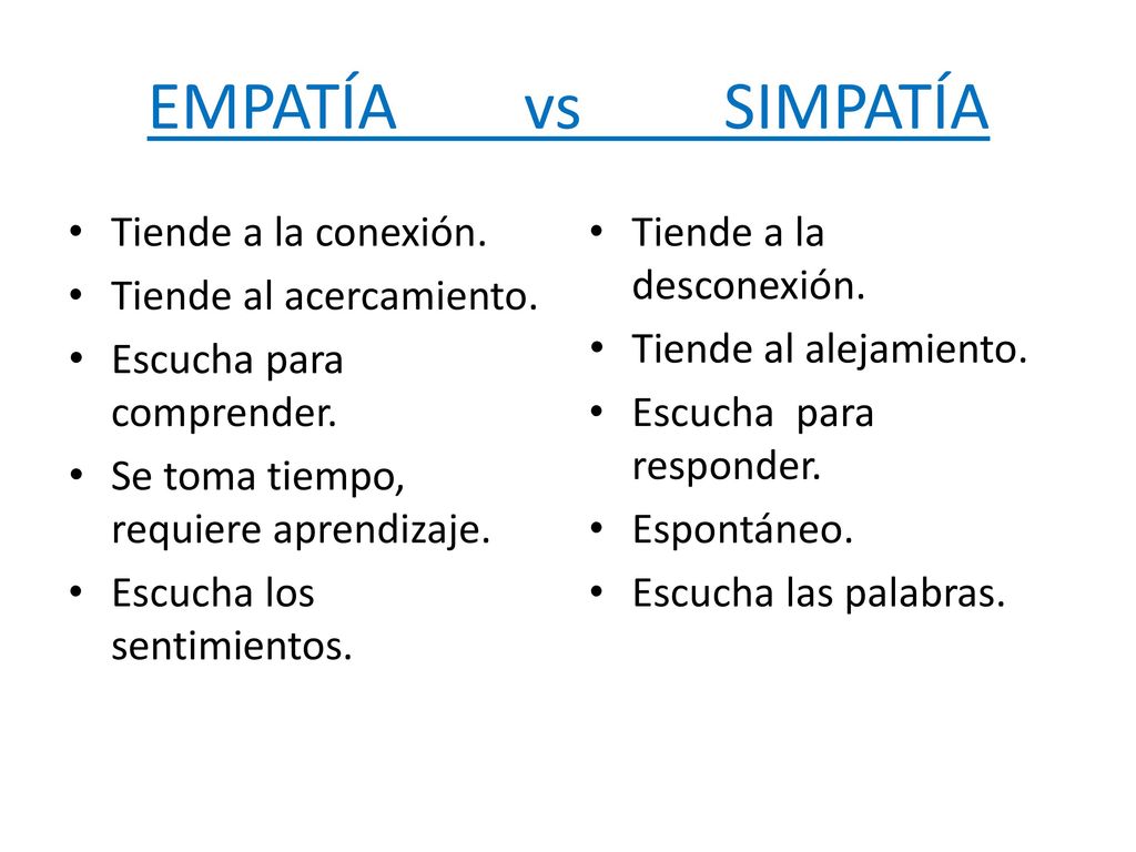 EMPATÍA vs SIMPATÍA Tiende a la conexión. Tiende al acercamiento.