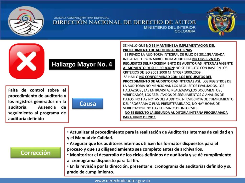 Hallazgo Mayor No. 4 Causa Corrección