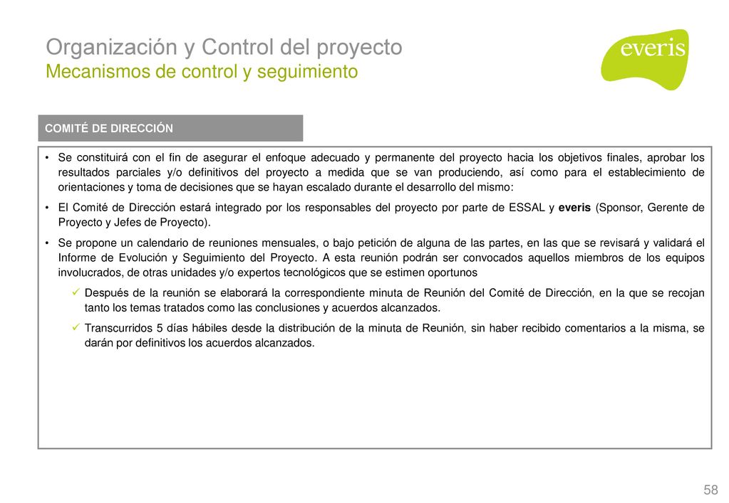 Organización y Control del proyecto Mecanismos de control y seguimiento