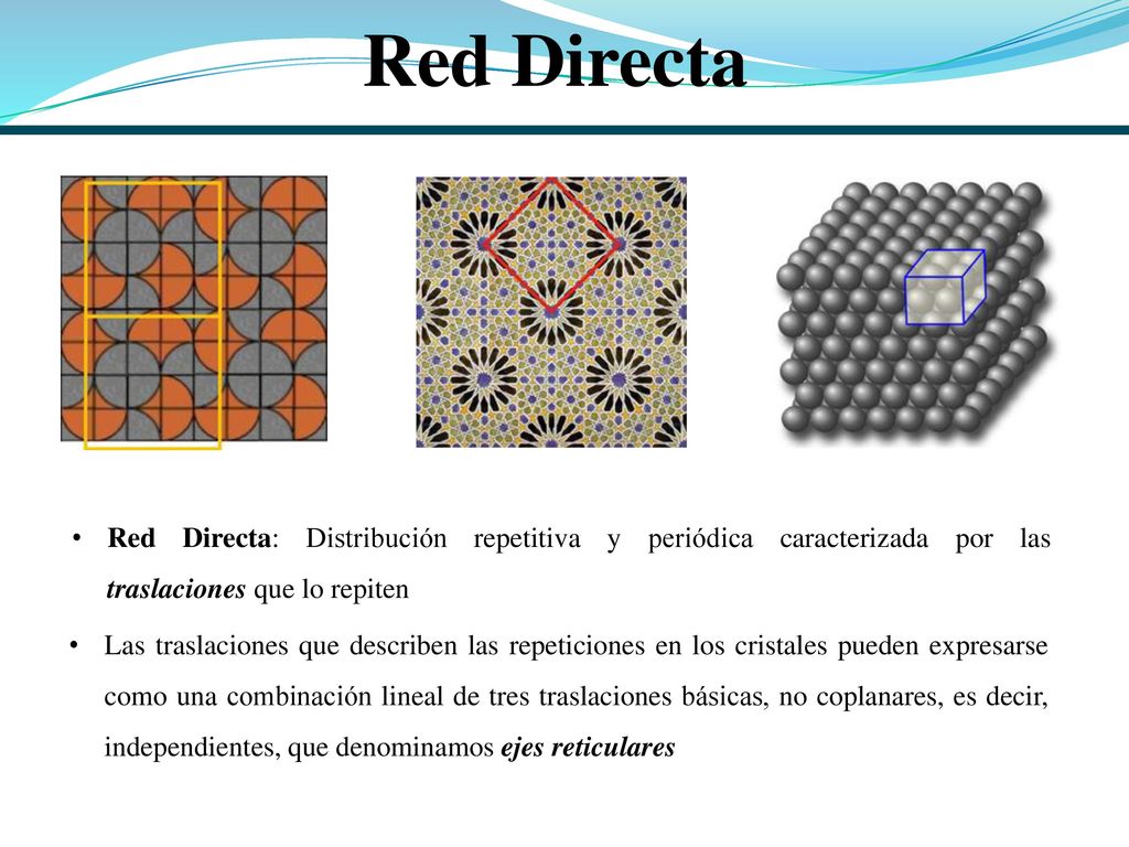 Red Directa Red Directa: Distribución repetitiva y periódica caracterizada por las traslaciones que lo repiten.