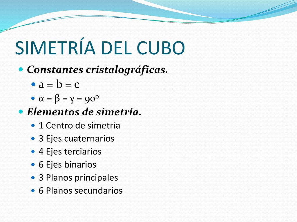SIMETRÍA DEL CUBO a = b = c Constantes cristalográficas.