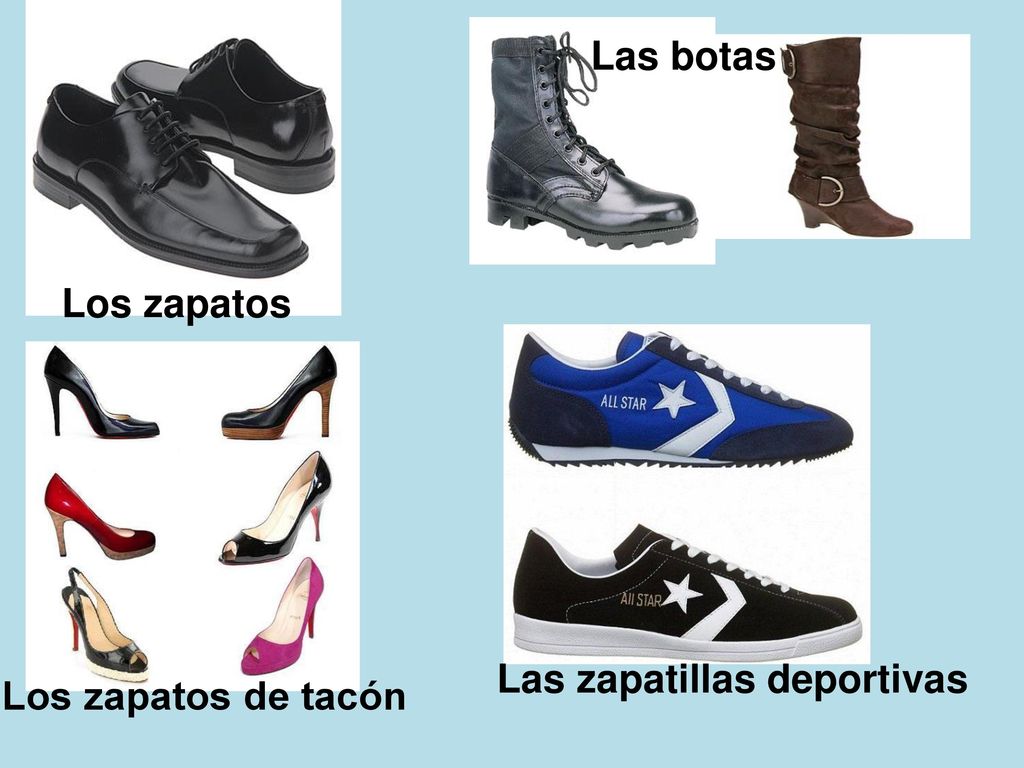 Las botas Los zapatos Las zapatillas deportivas Los zapatos de tacón