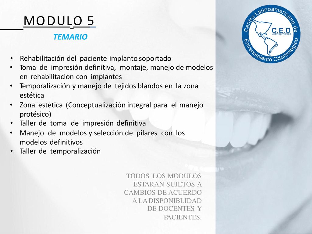M O D U L_O 5 TEMARIO Rehabilitación del paciente implanto soportado