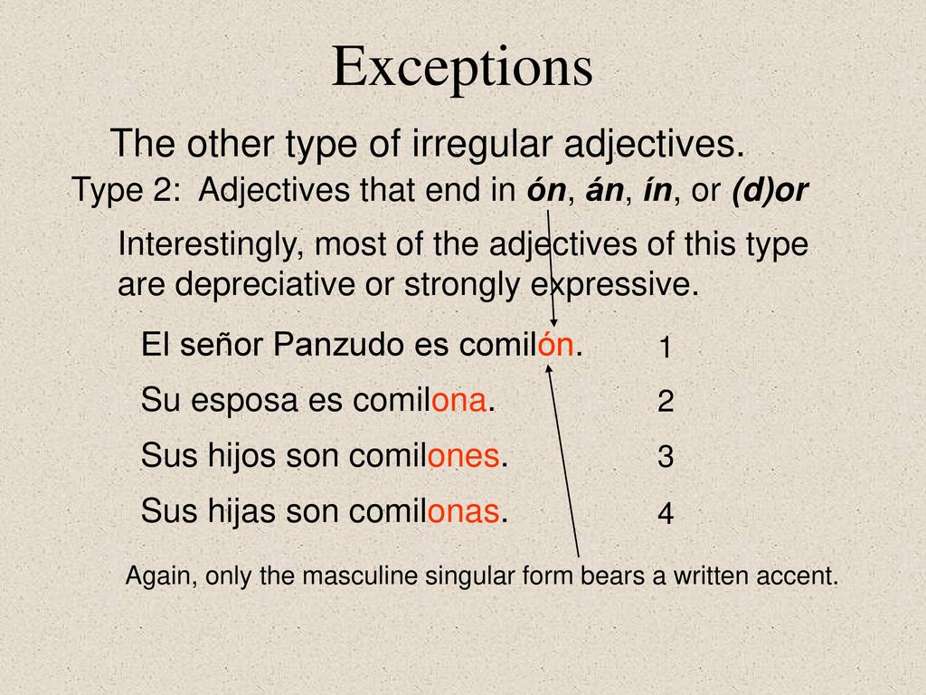 Exceptions The other type of irregular adjectives.