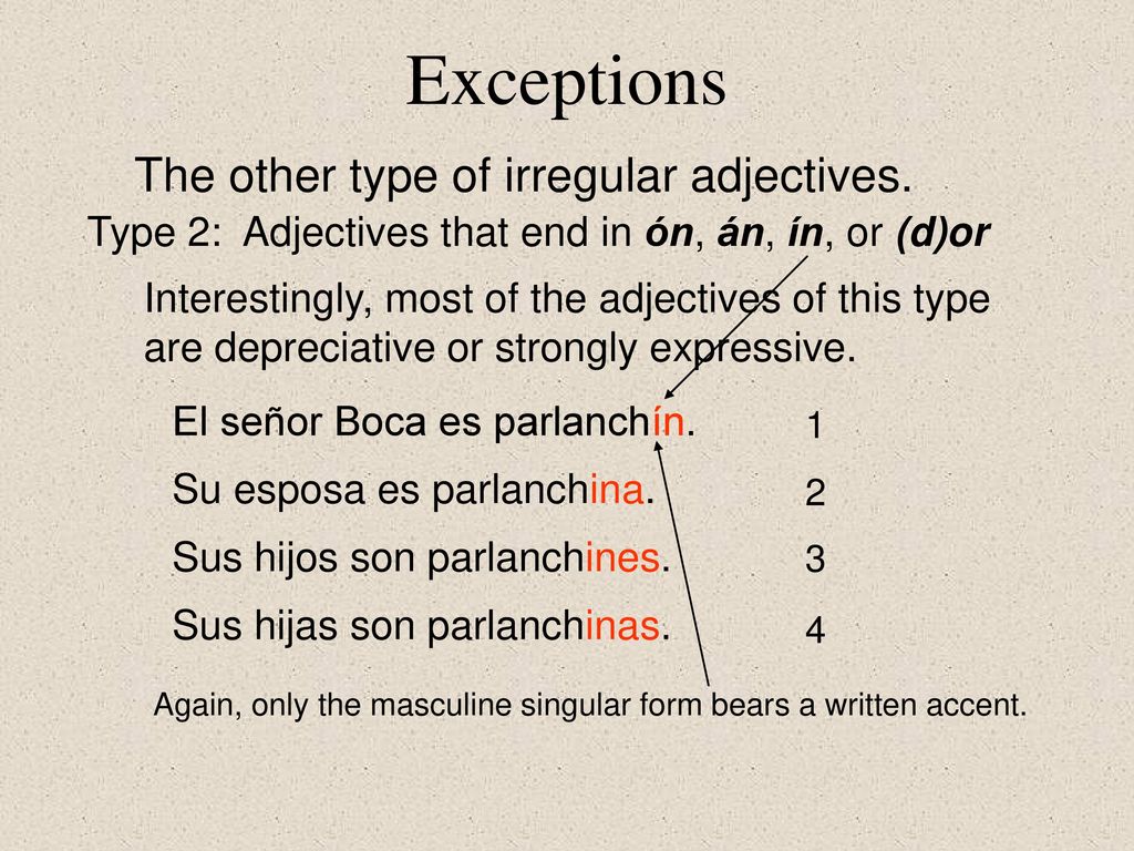 Exceptions The other type of irregular adjectives.