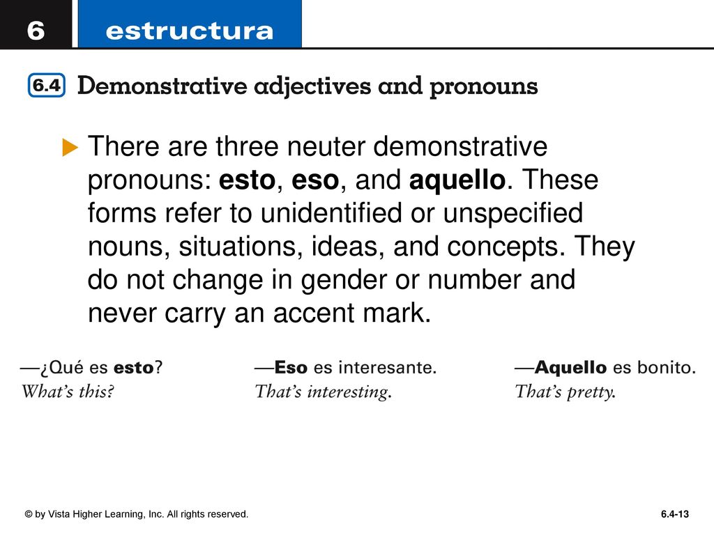 There are three neuter demonstrative pronouns: esto, eso, and aquello