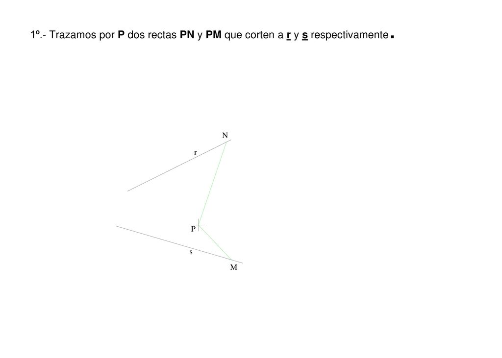 1º.- Trazamos por P dos rectas PN y PM que corten a r y s respectivamente.