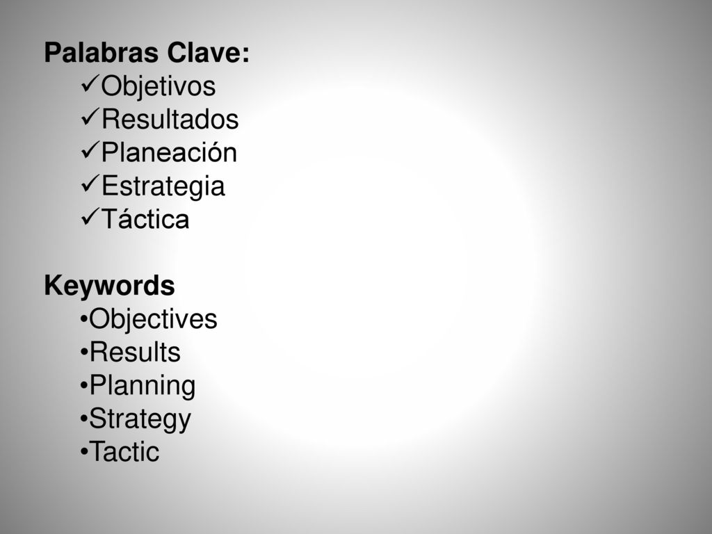 Palabras Clave: Objetivos. Resultados. Planeación. Estrategia. Táctica. Keywords. Objectives.